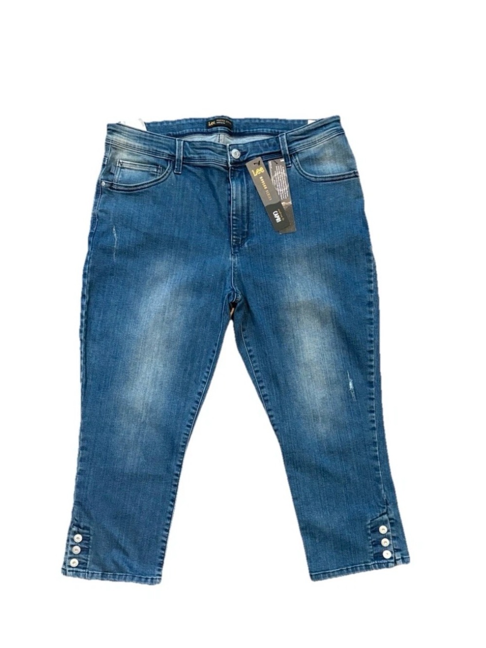 Lee Women’s Mid Blue Cropped Button-Cuff Jeans
